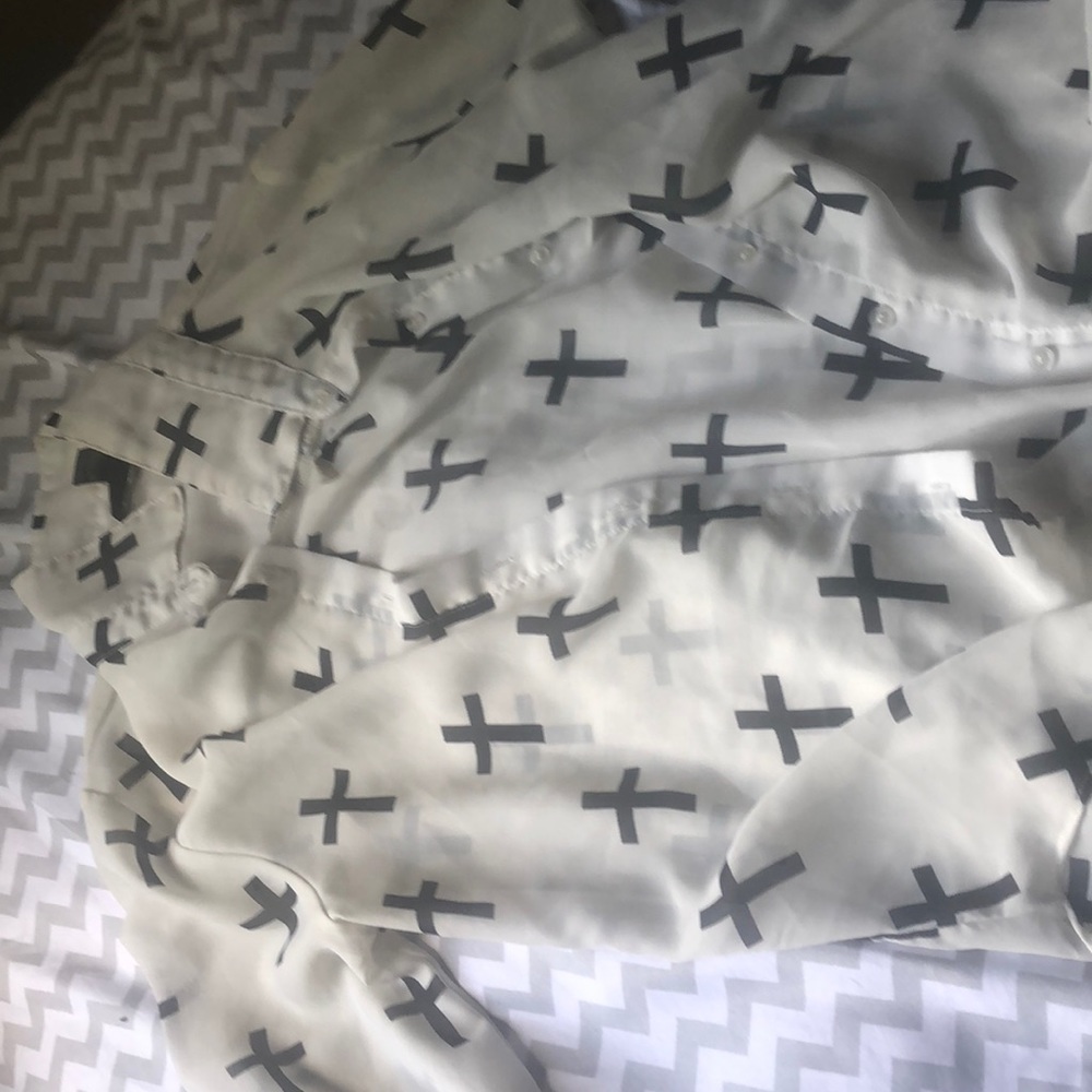 White long sleeve button up with crosses on it